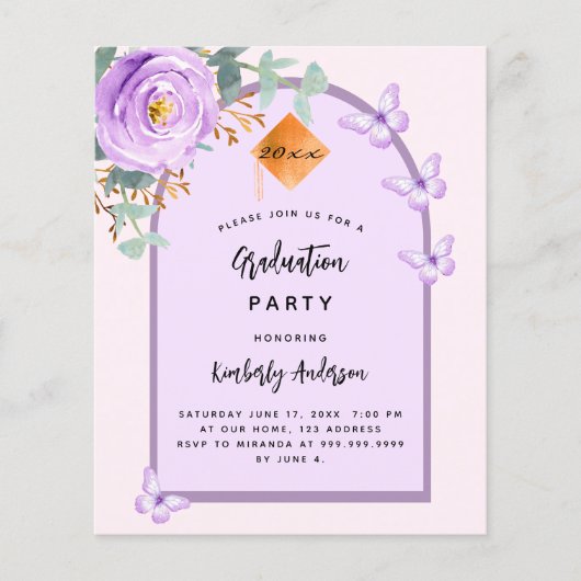 ラベンダーフローラアーチ卒業パーティーの招待状 (正面)