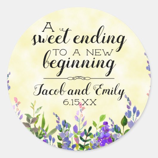 ラベンダーフローライエロー結婚式の引き出物封筒 ラウンドシール (正面)