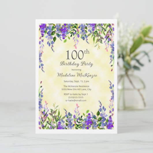 ラベンダーフローライエロー100th誕生日パーティー 招待状 (スタンド正面)