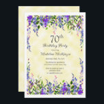 ラベンダーフローライエロー70th誕生日パーティー 招待状<br><div class="desc">黄色かわいらしの女性の70歳の誕生日パーティーの招待にラベンダーの水の色のフローラ。お客様連絡のカスタマイズに関するサポートを受けたり、お客様のパーティーに対してZazzle製品の追加のマッチングまたは調整を要求したりするために</div>