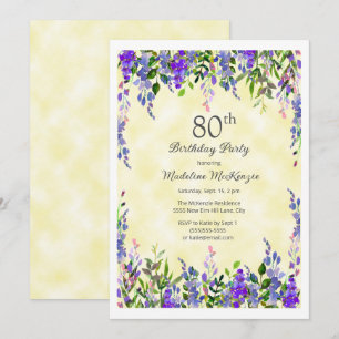 ラベンダーフローライエロー80th誕生日パーティー 招待状