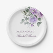 ラベンダーフローラウォーターカラー牡丹ブライダルシャワー ペーパープレート (正面)