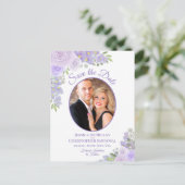 ラベンダーフローラオーバルフォトウェディング日付を保存 案内ポストカード (スタンド正面)