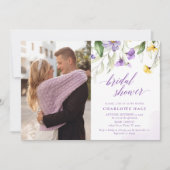ラベンダーフローラカップル写真ブライダルシャワー 招待状 (正面)