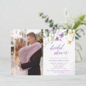 ラベンダーフローラカップル写真ブライダルシャワー 招待状 (スタンド正面)