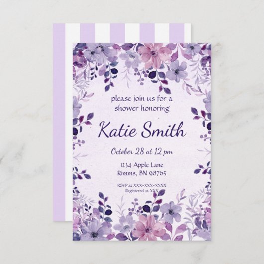 ラベンダーフローラガーデンシャワー招待状 招待状 (正面/裏面)