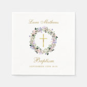 ラベンダーフローラガーランド金ゴールドバプテスマ《キリスト教》洗礼式や命名式 スタンダードカクテルナプキン (正面)