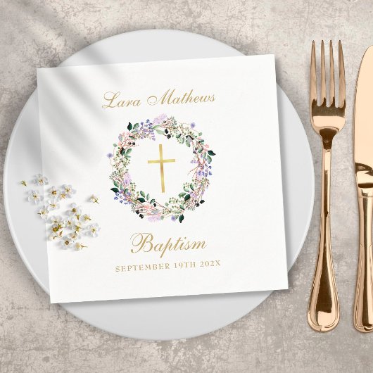 ラベンダーフローラガーランド金ゴールドバプテスマ《キリスト教》洗礼式や命名式 スタンダードカクテルナプキン