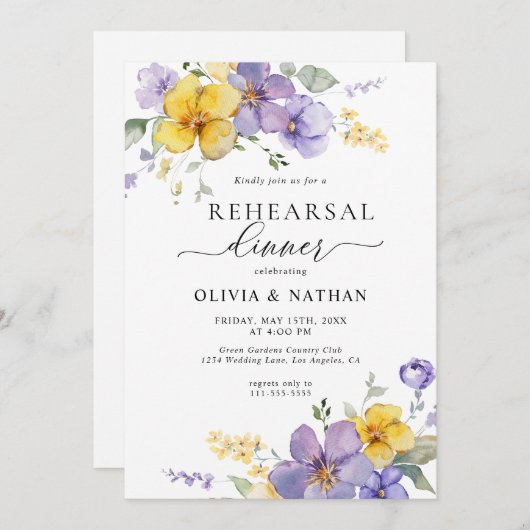 ラベンダーフローラゴールデンイエローリハーサルディナー 招待状 (正面/裏面)