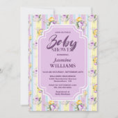 ラベンダーフローラストライプのベビーシャワー 招待状 (正面)