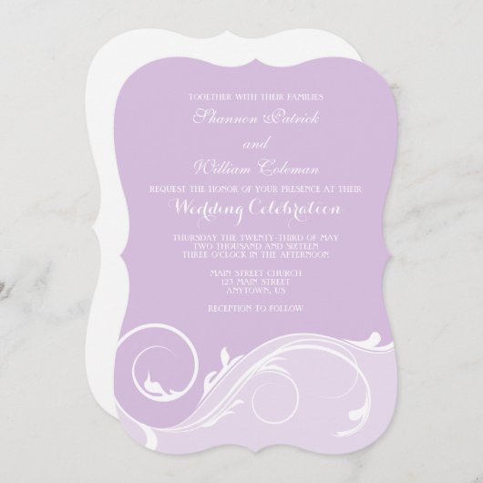 ラベンダーフローラスワールブラケットウェディング招待状 招待状 (正面/裏面)