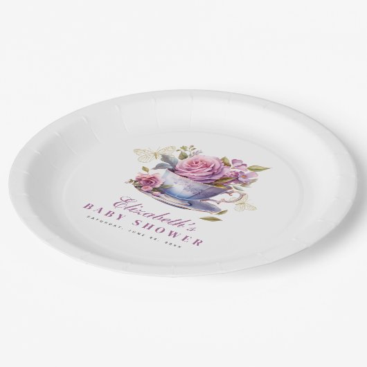 ラベンダーフローラティーカップベビーティーパーティーベビーシャワー ペーパープレート (アングル)