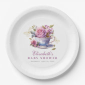 ラベンダーフローラティーカップベビーティーパーティーベビーシャワー ペーパープレート (正面)