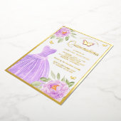 ラベンダーフローラドレスバタフライキンセアニェラ金ゴールド 箔招待状 (回転した状態)