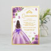 ラベンダーフローラドレスバタフライキンセアニェラ金ゴールド 箔招待状 (立ち正面)