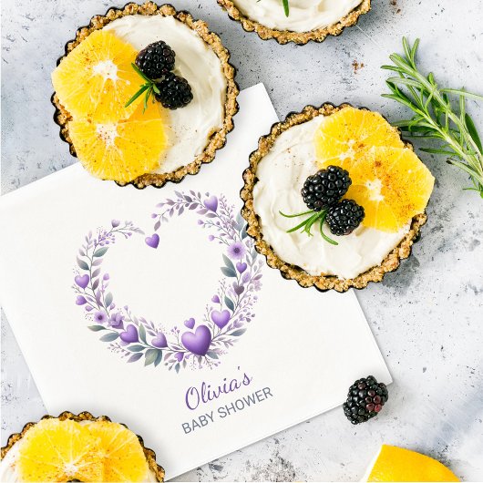 ラベンダーフローラハートベビーシャワー スタンダードカクテルナプキン