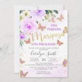 ラベンダーフローラバタフライベビーシャワースペインのイン 招待状 (正面)