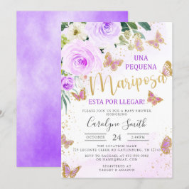 ラベンダーフローラバタフライベビーシャワースペインのイン 招待状