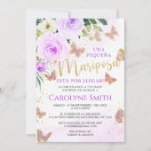 ラベンダーフローラバタフライベビーシャワー招待状ガール 招待状 (正面)