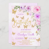 ラベンダーフローラバタフライベビーシャワー招待状 招待状 (正面/裏面)
