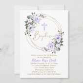 ラベンダーフローラバプテスマ《キリスト教》洗礼式や命名式金ゴールドフレーム 招待状 (正面)
