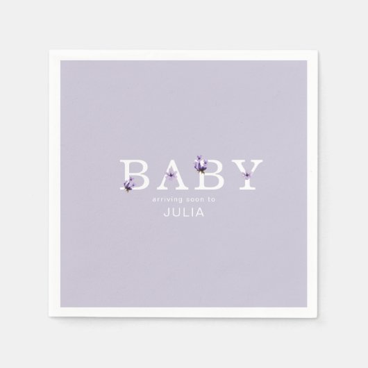 ラベンダーフローラパーソナライズされたベビーシャワーカクテル スタンダードカクテルナプキン (正面)