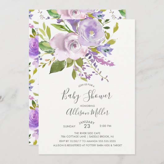 ラベンダーフローラベビーシャワー招待状 招待状 (正面/裏面)