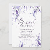 ラベンダーフローラマウヴダスティパープルブライダルシャワー 招待状 (正面)