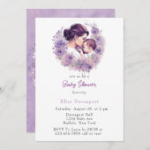 ラベンダーフローラママと私ガールベビーシャワー 招待状 (正面/裏面)