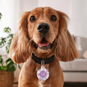 ラベンダーフローラルパターパーソナライズされたン ペット ネームタグ