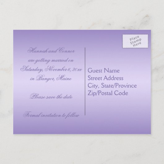 ラベンダーフローラ宝石飾り日付はがきを保存 案内ポストカード (裏面)