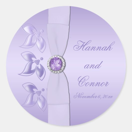 ラベンダーフローラ宝石飾1.5インチラウンドステッカー ラウンドシール (正面)