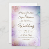 ラベンダーフローラ抽象芸術結婚式招待状 招待状 (正面/裏面)