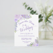 ラベンダーフローラ書道結婚式の日付を保存 案内ポストカード (スタンド正面)