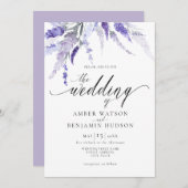 ラベンダーフローラ植物性薄紫パープル結婚ズ 招待状 (正面/裏面)