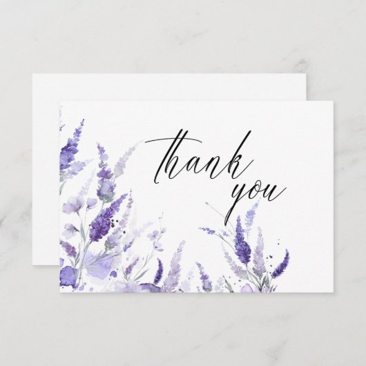 ラベンダーフローラ植物性薄紫マウヴ結婚ズ サンキューカード (正面/裏面)
