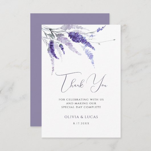 ラベンダーフローラ植物野草花ボホ結婚ズ サンキューカード (正面/裏面)