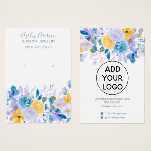 ラベンダーフローラ水彩色ジュエリーイヤリングディスプレイ (正面&裏面)