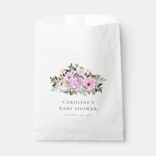 ラベンダーフローラ水彩赤ちゃんシャワーカスタム フェイバーバッグ (正面)