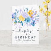 ラベンダーフローラ水色2誕生日 カード (黄色い花)