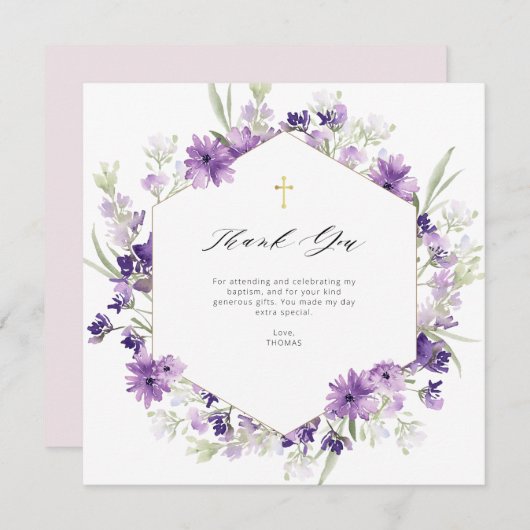 ラベンダーフローラ洗礼サンキューカード 招待状 (正面/裏面)