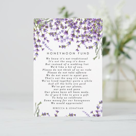 ラベンダーフローラ結婚のハネムーンのファンドカード エンクロージャーカード (スタンド正面)