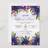 ラベンダーフローラ結婚式招待状エレガント紫 招待状 (正面)