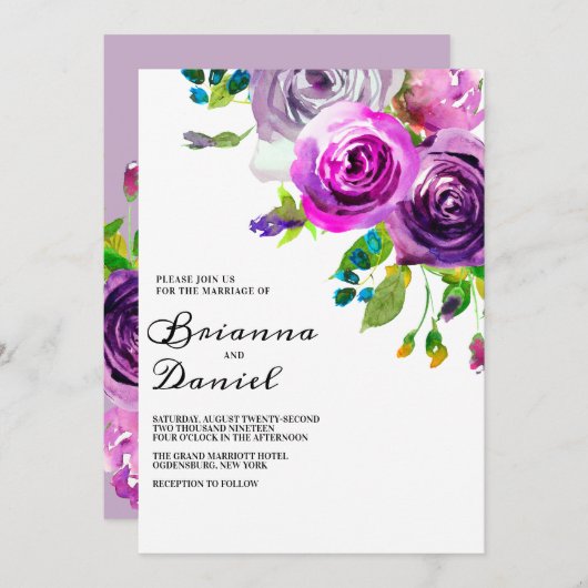 ラベンダーフローラ結婚式招待状 招待状 (正面/裏面)