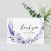 ラベンダーフローラ薄紫マウヴエレガントブライダルシャワー サンキューカード (スタンド正面)