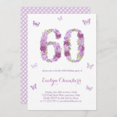 ラベンダーフローラ蝶60th誕生日パーティー 招待状 (正面/裏面)