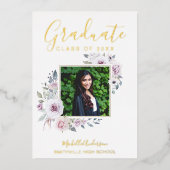 ラベンダーフローラ金箔写真卒業 箔招待状 (正面)