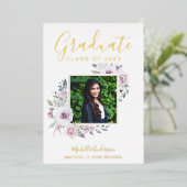 ラベンダーフローラ金箔写真卒業 箔招待状 (立ち正面)