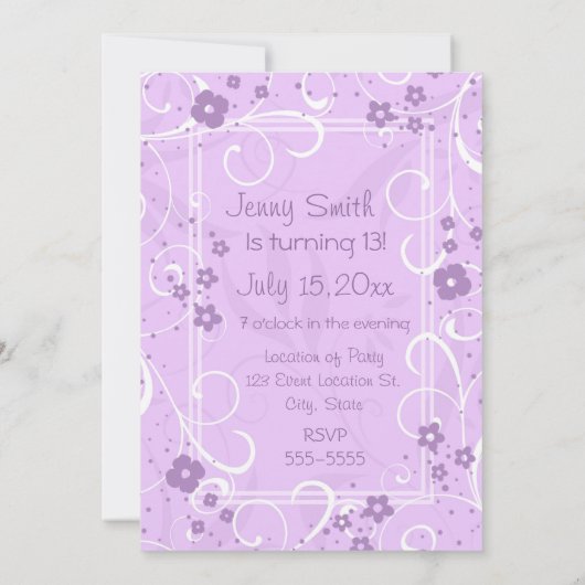 ラベンダーフローラ13バースデーパーティ招待状 招待状 (裏面)