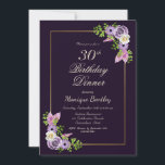 ラベンダーフローラ30th Birthday Dinner 招待状<br><div class="desc">紫、ラベンダー、ピンクのフローラの誕生日30thディナーパーティの招待状ピンクと紫の羽毛と繊細な緑のシダの葉。</div>
